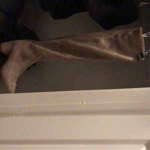 Beige thigh high suede boots